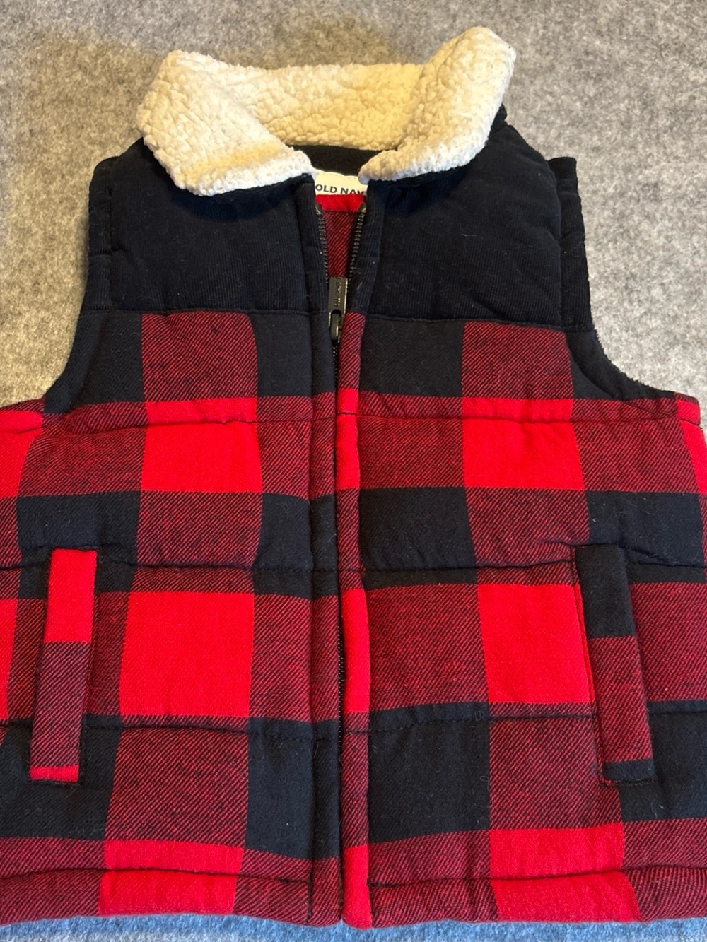 Old Navy Red & Black Buffalo Plaid Sherpa-Lined Kids Vest